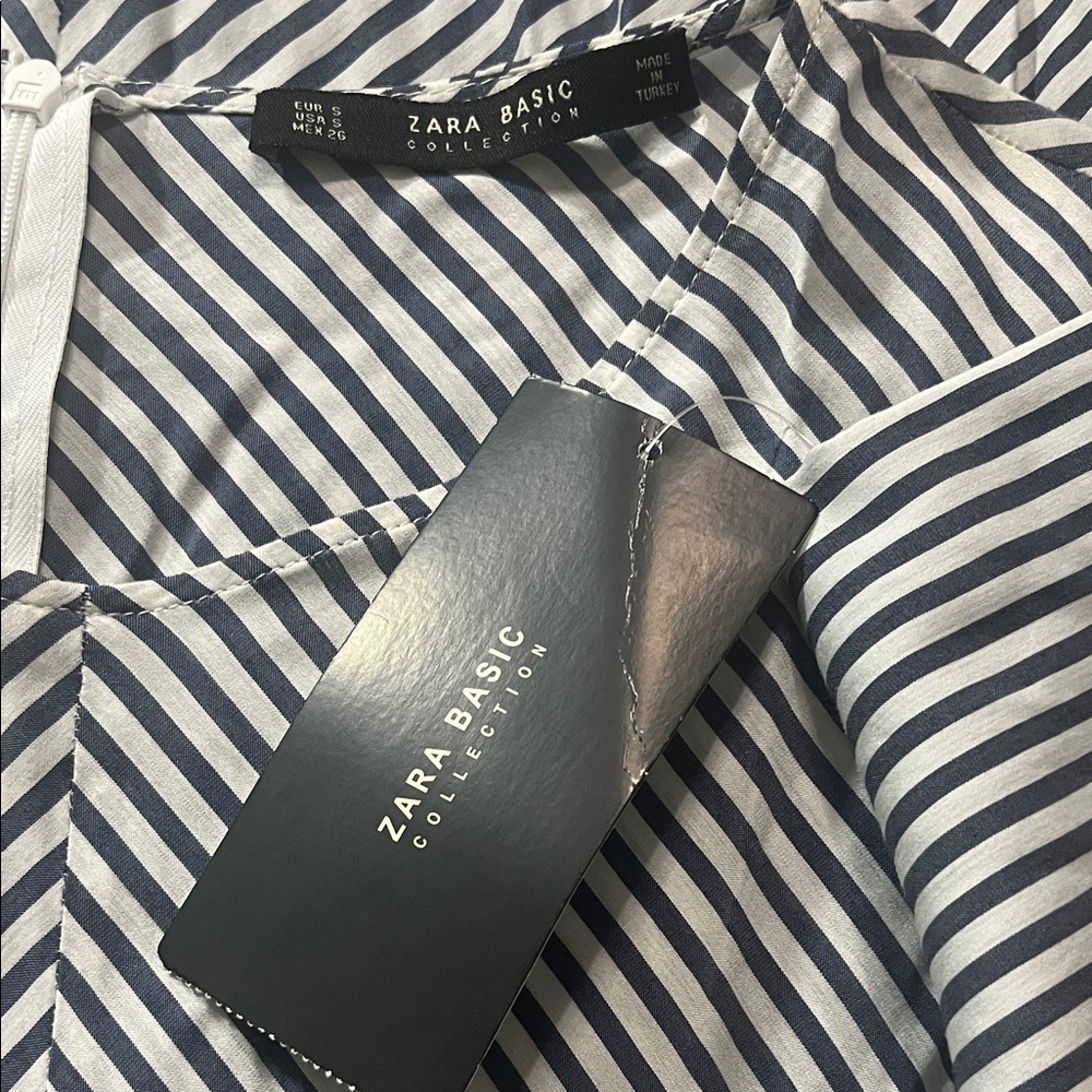 Zara Blue and White Striped 3/4 Length Sleeve Tunic - Picture 7 of 7